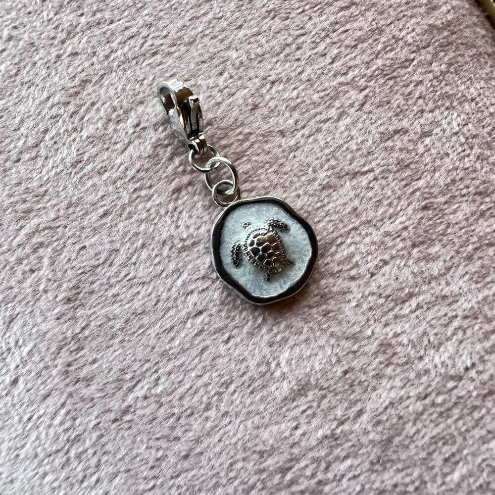 Sea Turtle Charm Pendant Stainless Steel With Lobster Claw Clasp & White Epoxy - Picture 10 of 12